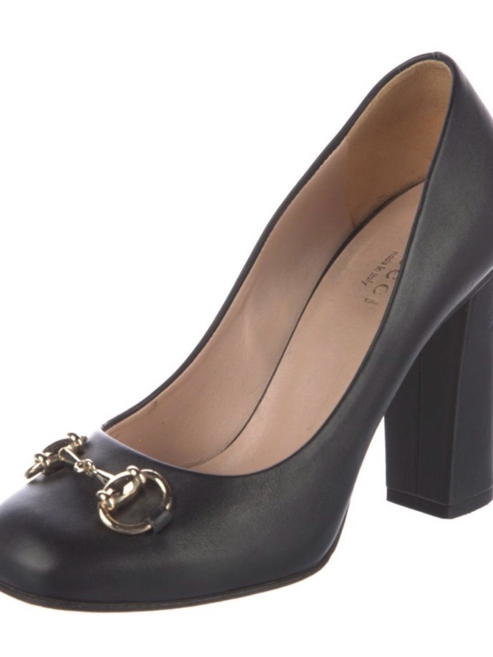 Gucci Block Heel Pumps with Gold Horsebit - Picture 2 of 5
